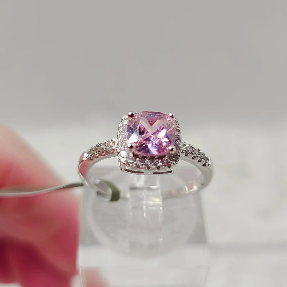 Pink and White Sapphire Halo Ring